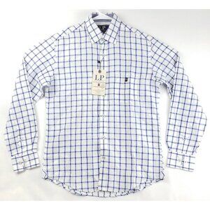 NEW Louis Philippe Shirt Men 39 Blue White Plaid Long Sleeve Jermyn Tailored Fit